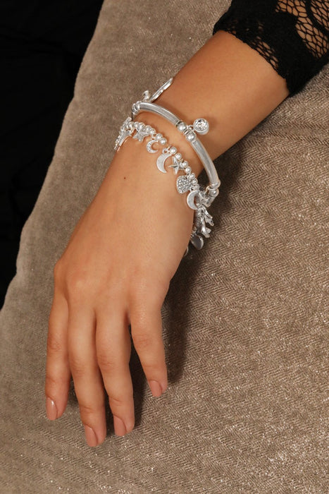 BB Silver Celestial Hearts Ball Bracelet & Hoop Bracelet Set
