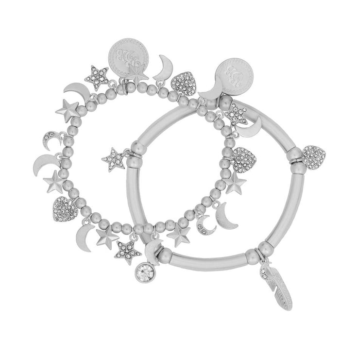 BB Silver Celestial Hearts Ball Bracelet & Hoop Bracelet Set