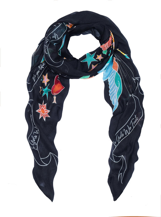 Kate Thornton ‘In Girls We Trust’ Black Swallow Scarf