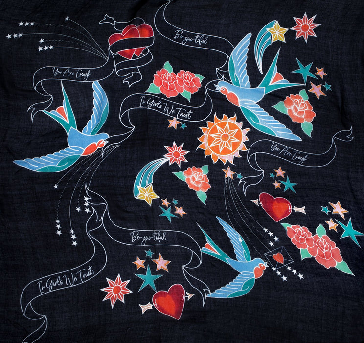 Kate Thornton ‘In Girls We Trust’ Black Swallow Scarf