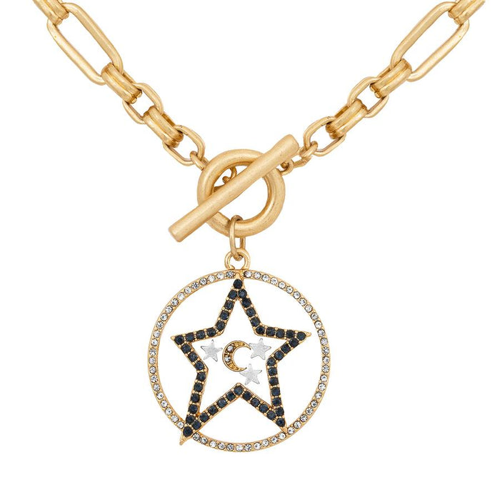 Kate Thornton 'Star and Moon' Gold T-Bar Necklace