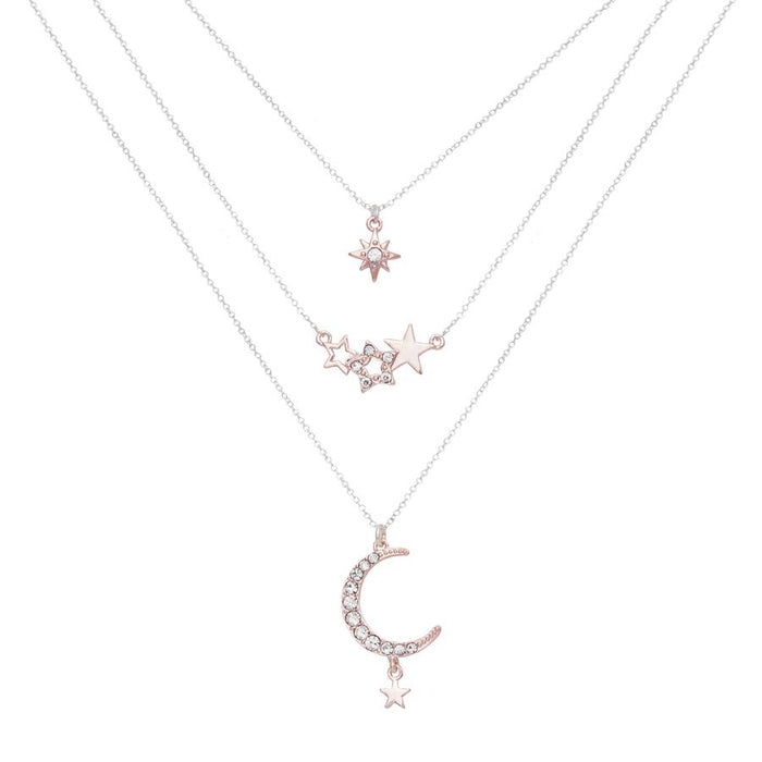 Kate Thornton 'Star and Moon' Triple Layered Silver and Rose Gold Necklaces
