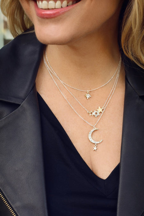 Kate Thornton 'Star and Moon' Triple Layered Silver and Rose Gold Necklaces