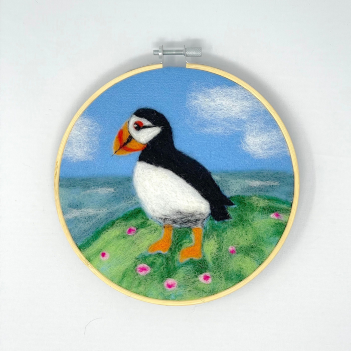 The Crafty Kit Company - Puffin in a Hoop - Needle Felting Kit