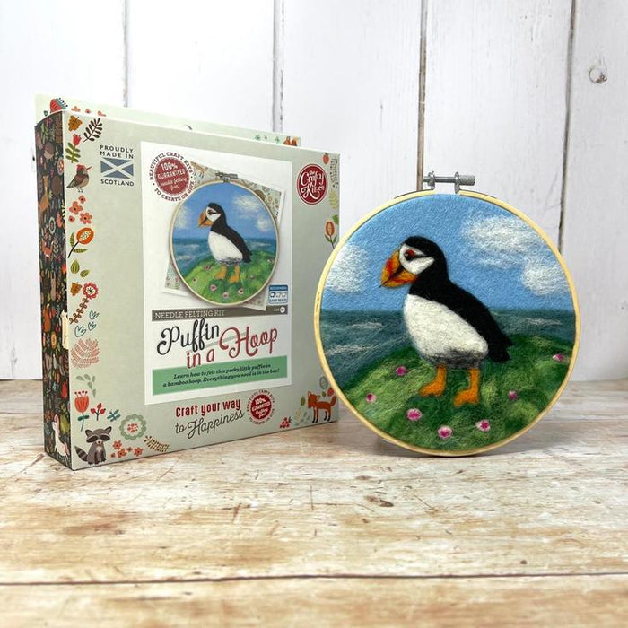 The Crafty Kit Company - Puffin in a Hoop - Needle Felting Kit